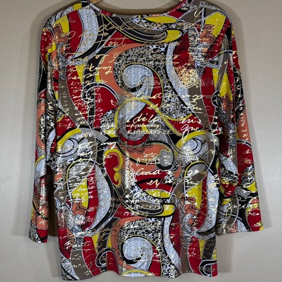 #172 Women's Allison Daley Gold Metallic Print Top, Size Large - Picture 2 of 5